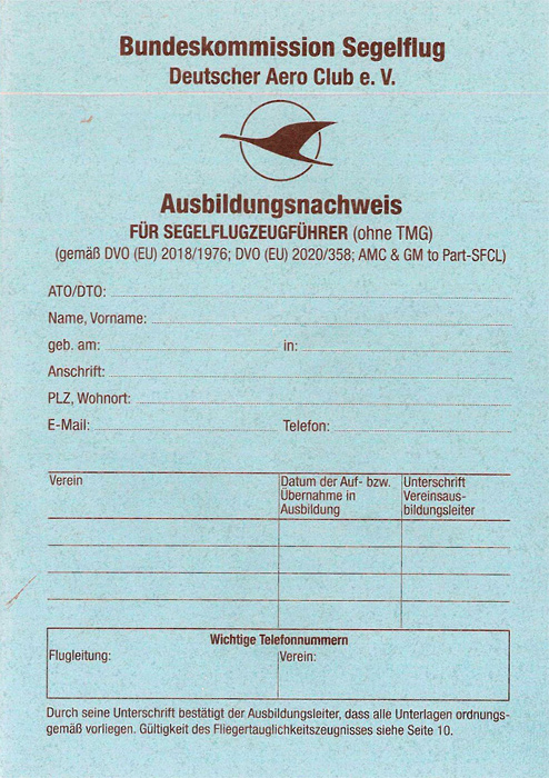 training-progress-sheet-glider-pilot-license-german-siebert